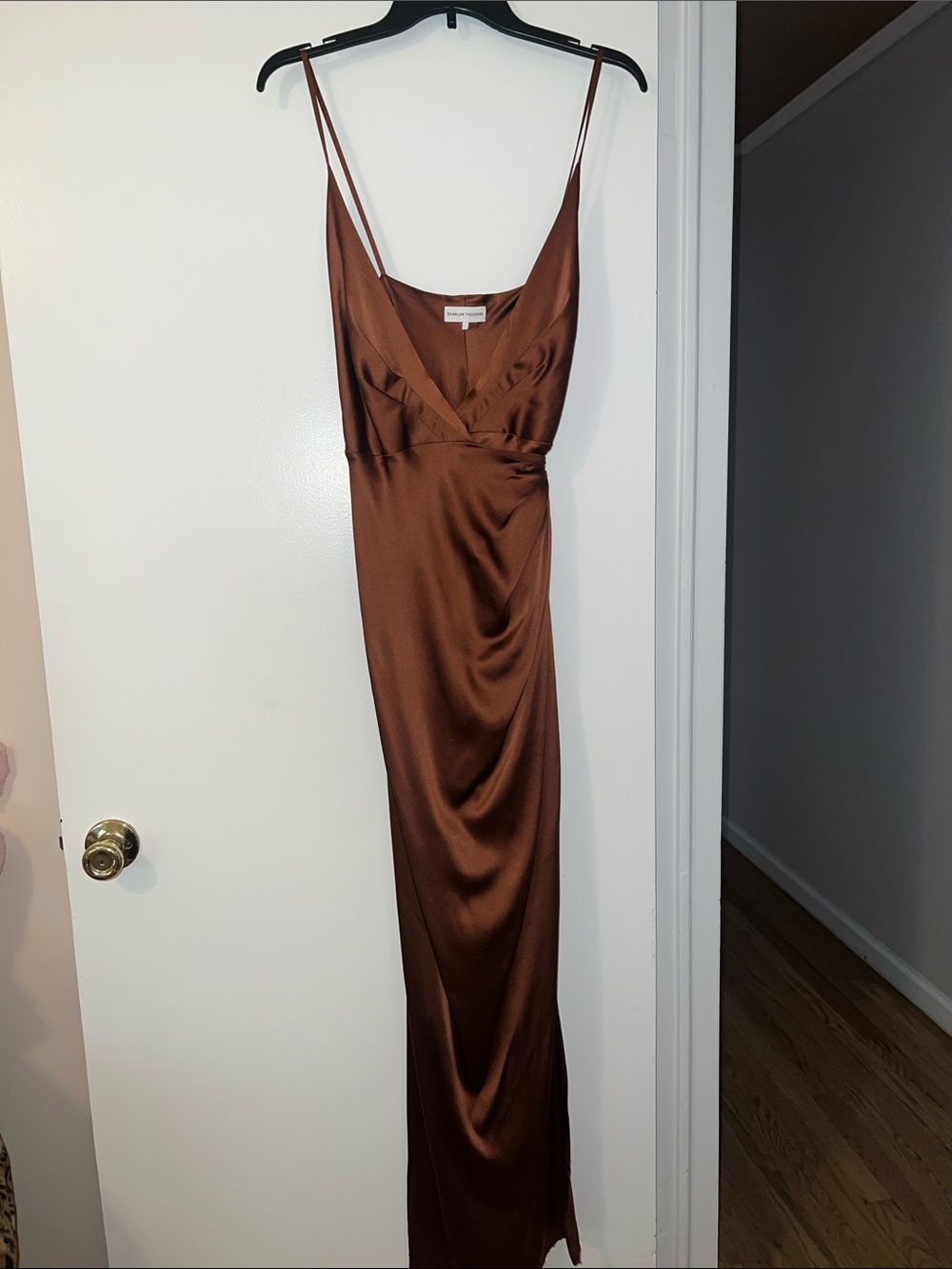 Scanlan Theodore Copper-Brown Satin Slip Maxi Dress Size 6
